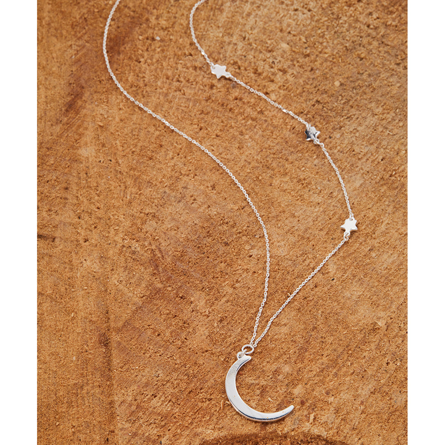 Italian Sterling Silver Crescent Moon Necklace Image 1