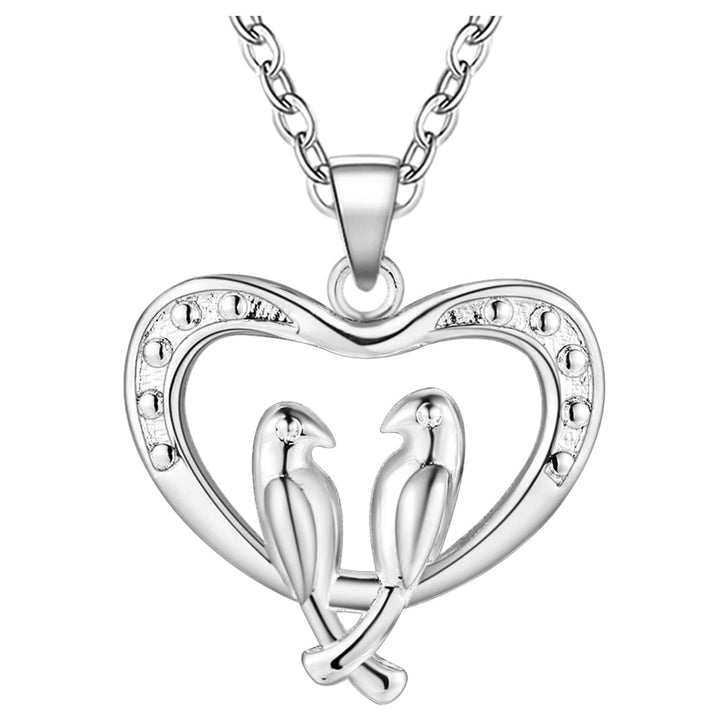 Sterling Silver Double Birds Heart Pendant Necklace Love Birds Heart Birds and Branches Pendant Necklace Image 1