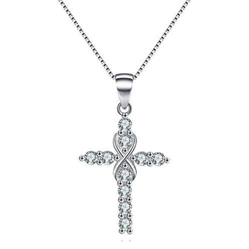 Sterling Silver CZ Infinity Cross Pendant Necklace Cubic Zirconia Infinity Cross Image 1