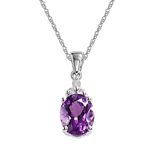 Sterling Silver Semi-Precious Amethyst Diamond Accent Drop Pendant Necklace Jewelry for Women Image 1