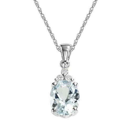 Sterling Silver Semi-Precious Aquamarine Diamond Accent Drop Pendant Necklace Jewelry for Women Image 1