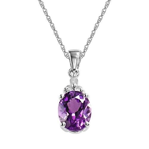 Sterling Silver Semi-Precious Amethyst Diamond Accent Drop Pendant Necklace Jewelry Image 1