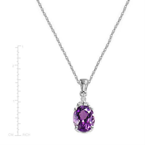 Sterling Silver Semi-Precious Amethyst Diamond Accent Drop Pendant Necklace Jewelry Image 2