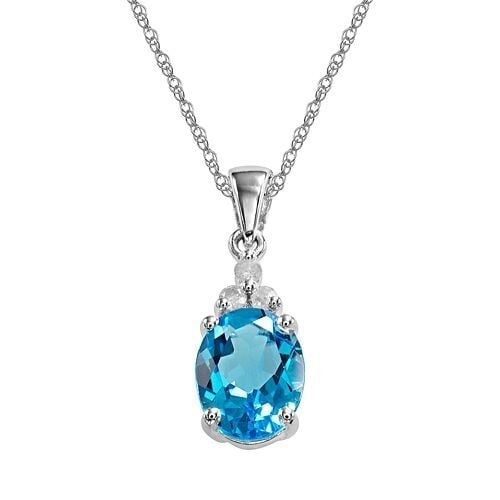 Sterling Silver Semi-Precious Blue Topaz Diamond Accent Drop Pendant Necklace Jewelry for Women Image 1