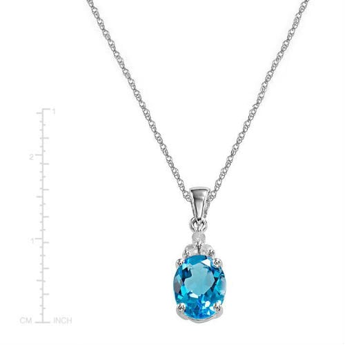 Sterling Silver Semi-Precious Blue Topaz Diamond Accent Drop Pendant Necklace Jewelry for Women Image 2