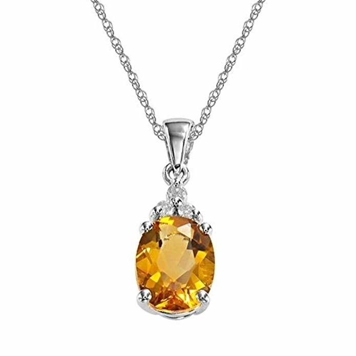Sterling Silver Semi-Precious Yellow Citrine Diamond Accent Drop Pendant Necklace Jewelry for Women Image 1