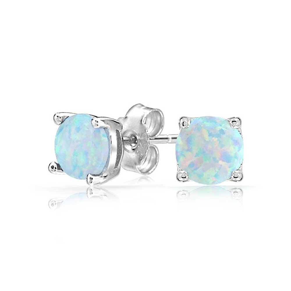 Sterling Silver 6mm Round Created White Opal Stud Earrings For Women Image 2