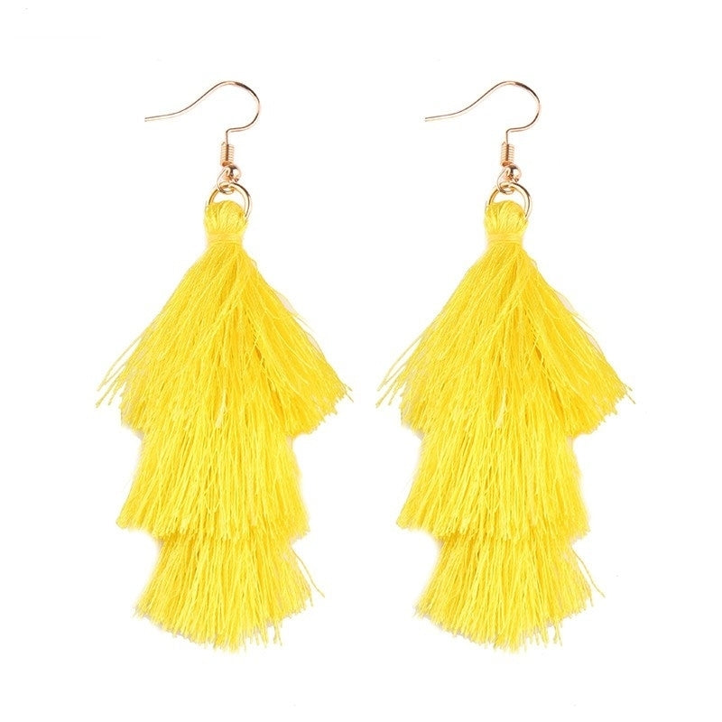 Triple Drop Tassel Earrings Image 2