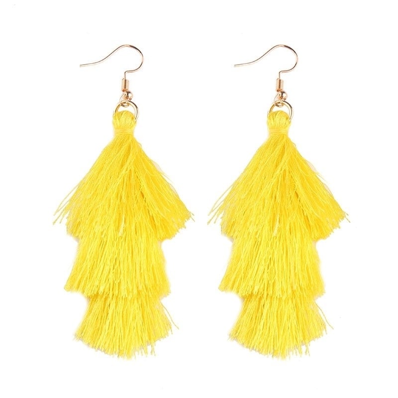 Triple Drop Tassel Earrings Image 1