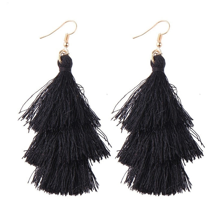 Triple Drop Tassel Earrings Image 3