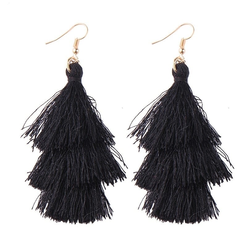 Triple Drop Tassel Earrings Image 1