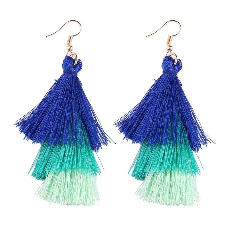 Triple Drop Tassel Earrings Image 1