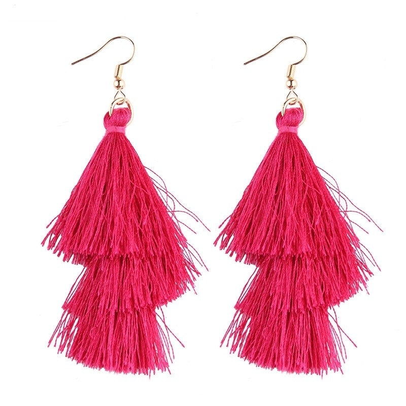 Triple Drop Tassel Earrings Image 1