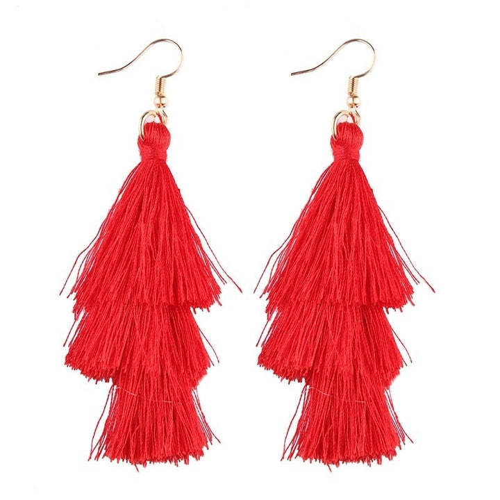 Triple Drop Tassel Earrings Image 1