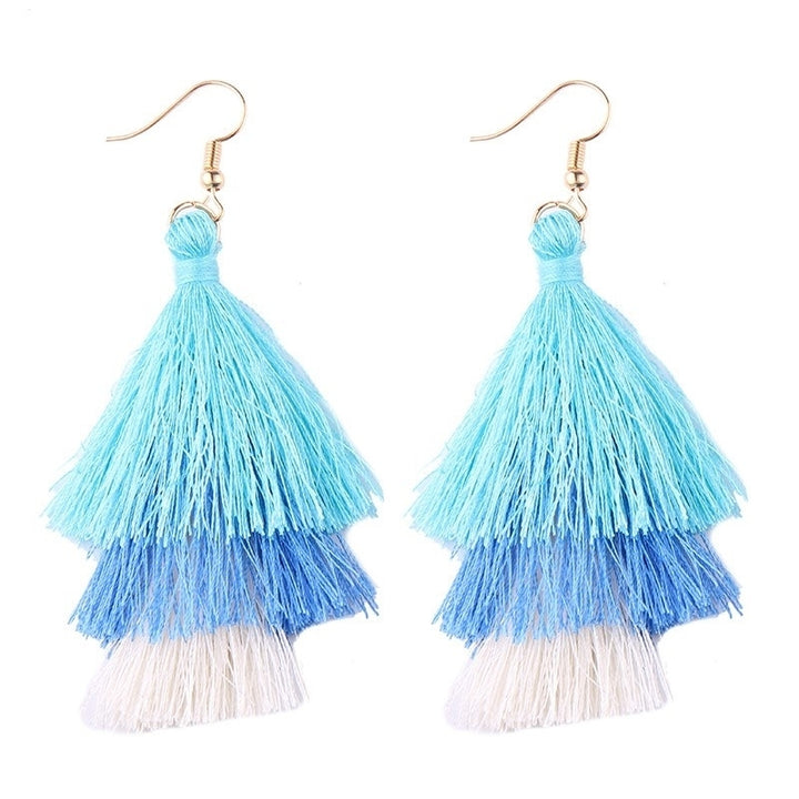 Triple Drop Tassel Earrings Image 1