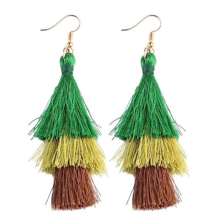 Triple Drop Tassel Earrings Image 1