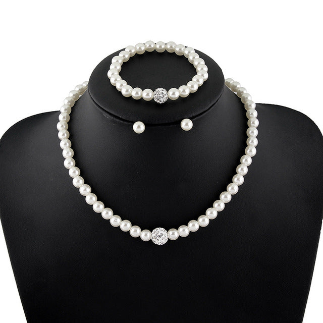 Faux White Pearl Necklace Bracelet and Earring Set Wedding Bridesmaid Image 2