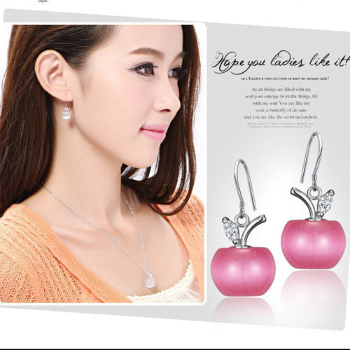 Opal Apple Dangle Earrings With Crystal Image 2