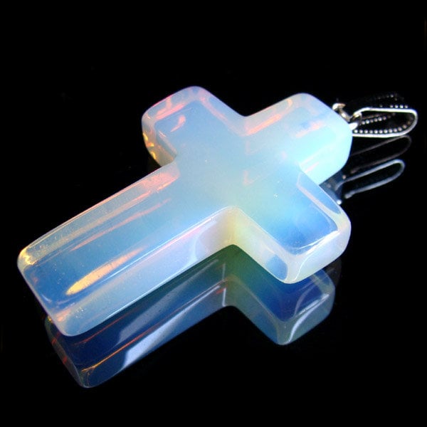 Lab Created Opal Light Cross Pendant Necklace Opalite Cross Necklace Image 3