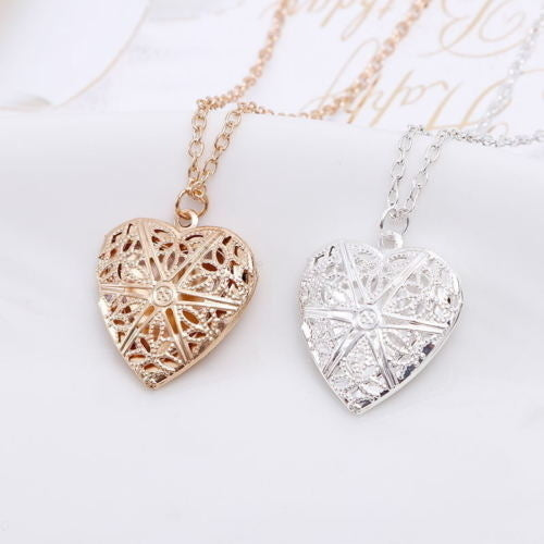 Filigree Style Heart Locket Necklace Multiple Finishes Image 1