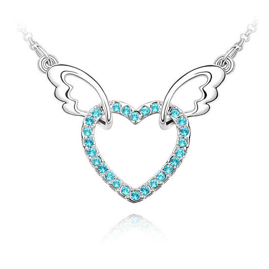 Angel Wings Pendant Necklace Heart Love Crystals Jewelry Angel Wings Heart Image 1