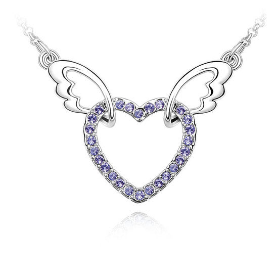 Angel Wings Pendant Necklace Heart Love Crystals Jewelry Angel Wings Heart Image 2