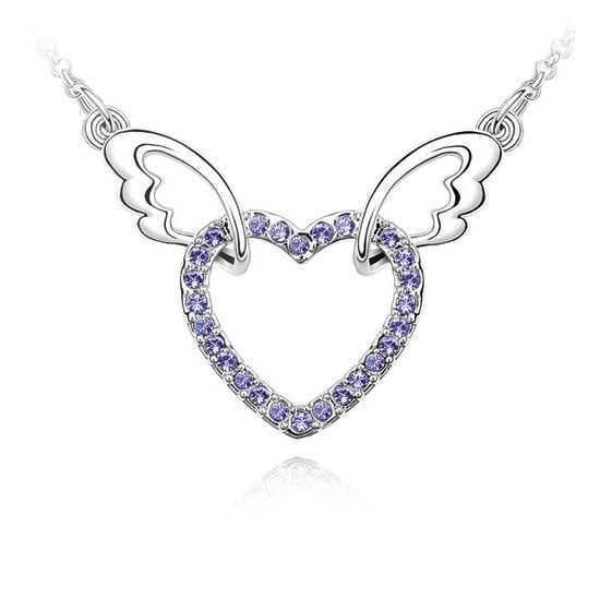 Angel Wings Heart Pendant Necklace Blue Purple Crystals Love Jewelry Gift 18" Image 1