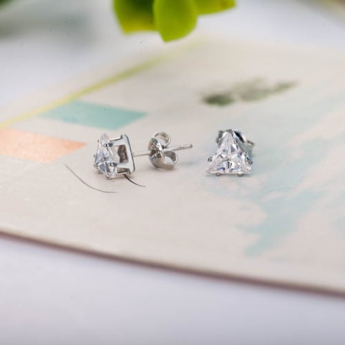 Fashion Exquisite Triangle CZ Pierced Crystal Zircon Stud Earrings Image 3