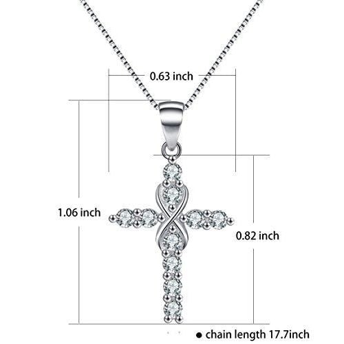 Womens 925 Sterling Silver CZ Crystal Cross Pendant 18" Link Chain Necklace Image 2