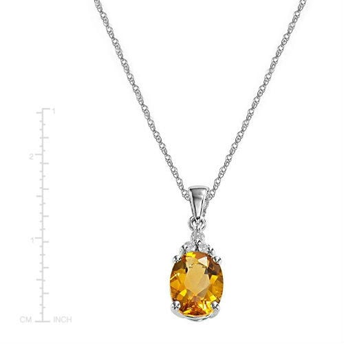 Sterling Silver Semi-Precious Yellow Citrine Diamond Accent Drop Pendant Necklace Jewelry for Women Image 2