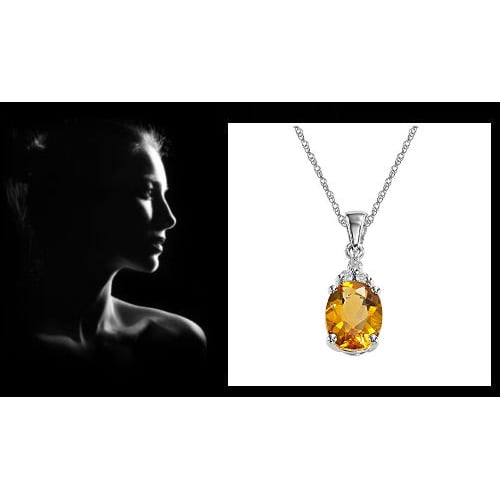 Sterling Silver Semi-Precious Yellow Citrine Diamond Accent Drop Pendant Necklace Jewelry for Women Image 3