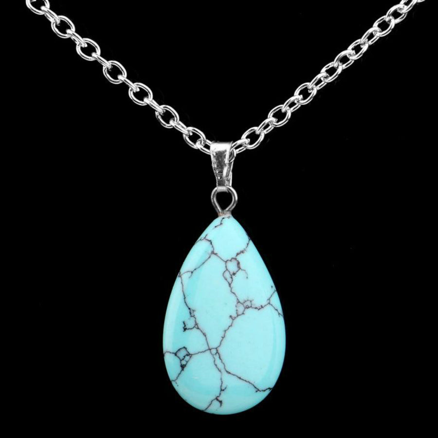 Sterling Silver Genuine Turquoise Tear Drop Pendant Necklace Image 1