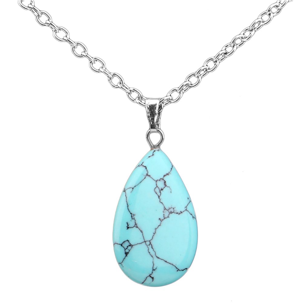 Sterling Silver Genuine Turquoise Tear Drop Pendant Necklace Image 2