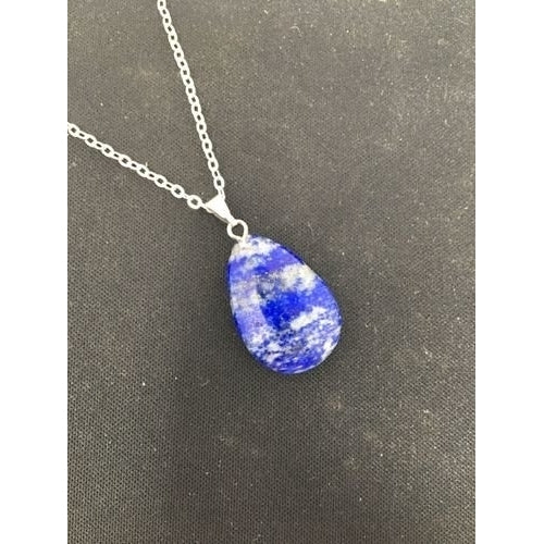 Sterling Silver Natural Blue Lapis Drop Pendant Necklace Image 1