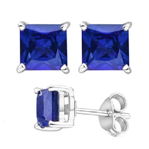 Stunning Silver Blue Square Shape Stud Earrings Image 1