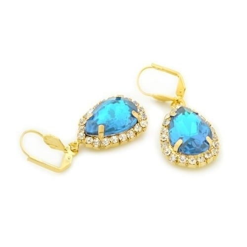 Genuine Aquamarine Crystal Tear Drop Hanging Earrings Gold Filled Image 1
