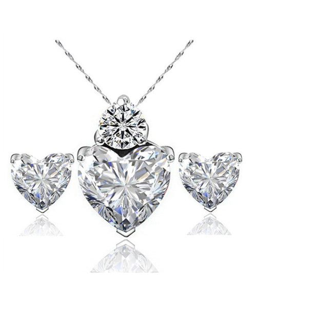 Rhodium Filled High Polish Finsh  with Sterling Silver Elegant Crystal CZ Heart Necklace 14kt White Gold Heart Set Image 1