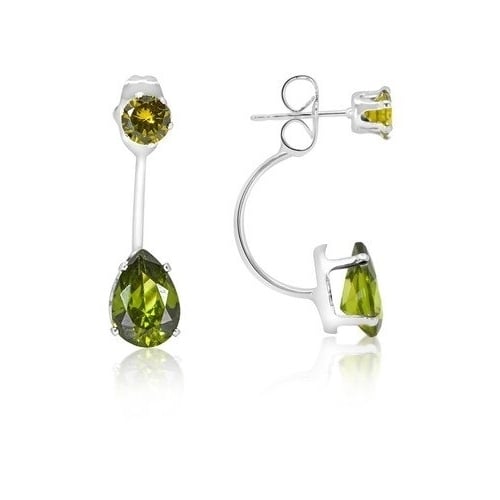 3 Carat Elegant Sterling Silver Green Tear Drop  Elements Hanging Stud Earrings Image 1