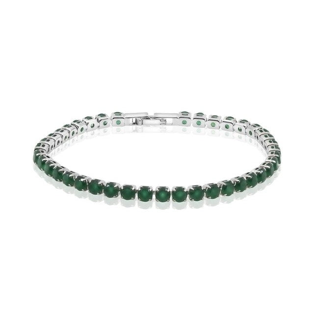 Amazing Luxurious 925 Rhodium Filled High Polish Finsh  over Sterling Silver Classic Jade Tennis Bracelet Image 2