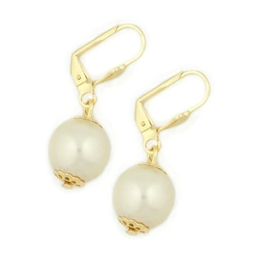 Gold Filled Rhodium Filled High Polish Finsh  with Sterling Silver Pearl French Lock Hanging Earrings Image 1