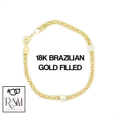 18k Gold Filled 2 Tone Rhodium Filled High Polish Finsh  with Sterling Silver Popcorn Bracelet Image 1