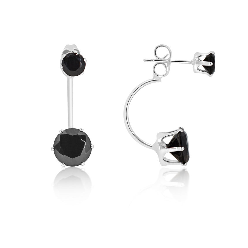 3 Carat Elegant Sterling Silver Black Round  Elements Hanging Stud Earrings Image 1