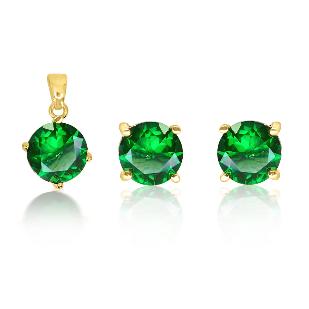 4CT Gold Filled High Polish Finsh  Genuine Emerald Green Set Image 1