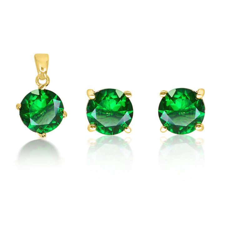 4CT Gold Filled High Polish Finsh  Genuine Emerald Green Set Image 2