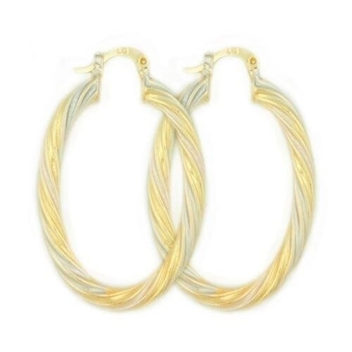 14k Gold Filled Tri Color Oval Hoops Earring Image 1