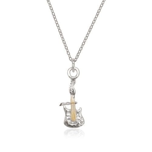 Rhodium Filled High Polish Finsh  With Sterling Silver GUITAR Charm And Chain Image 1