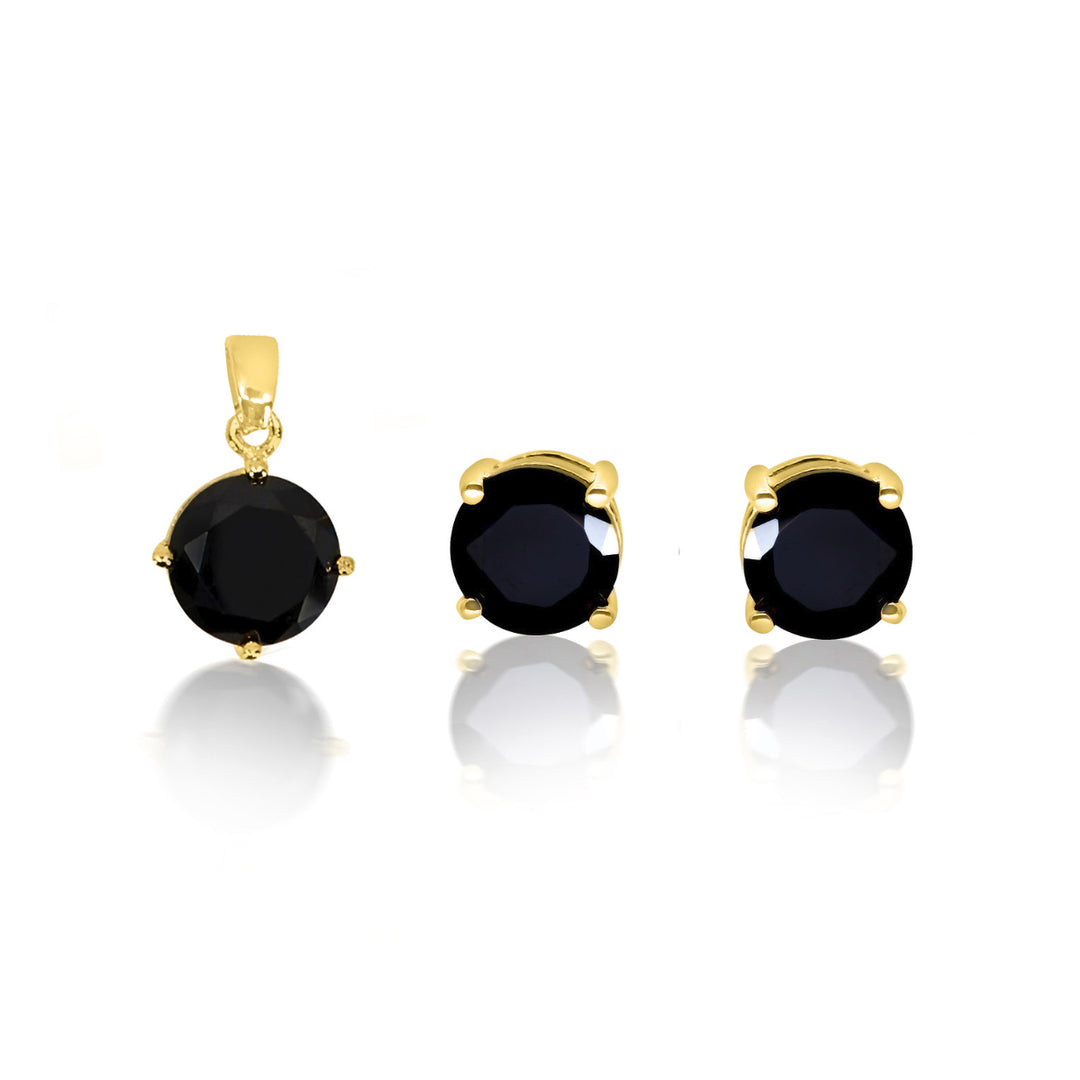 4CT Gold Filled High Polish Finsh  Genuine Black ROUND Set  Charm and Earrings Image 1