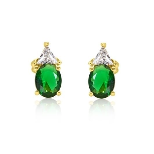 Rhodium Filled High Polish Finsh  over Sterling Silver 4CT Emerald Oval  Elements Stud Earrings Image 1
