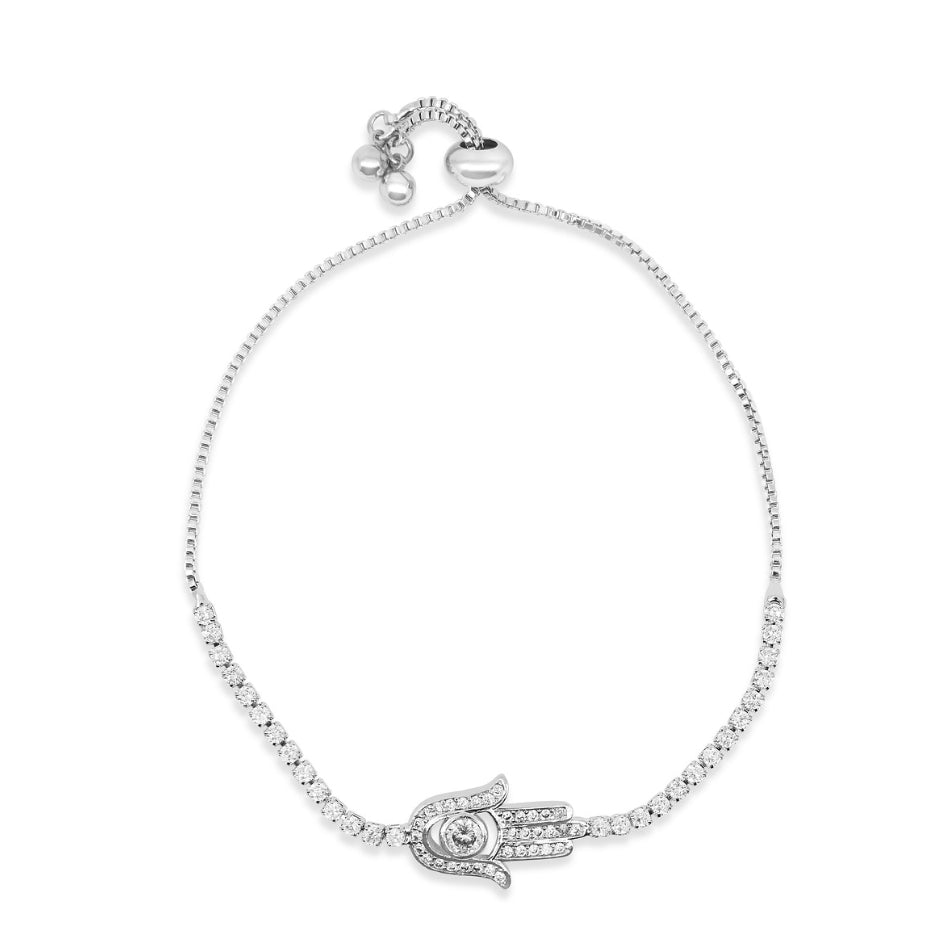 Sterling Silver Amazing Luxurious Classic White Micro Pava Turtle Hamsa Silde Bracelet Image 1
