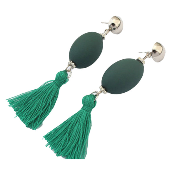Ball Tassel Green Hanging Stud Earrings Image 1